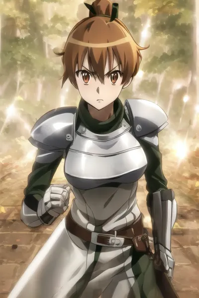 woman, female, perfect face, perfect eyes, beautiful face, standing in bra and slip, sexy underwear, (looking, at, viewer:1.3), seryuu, ubiquitous, long, hair, brown, (brown, eyes:1.3), very, ponytail, belt, armor, uniform, gauntlets, green, military, sleeves, <lora:seryuu ubiquitous s1-lora-nochekaiser:.8>