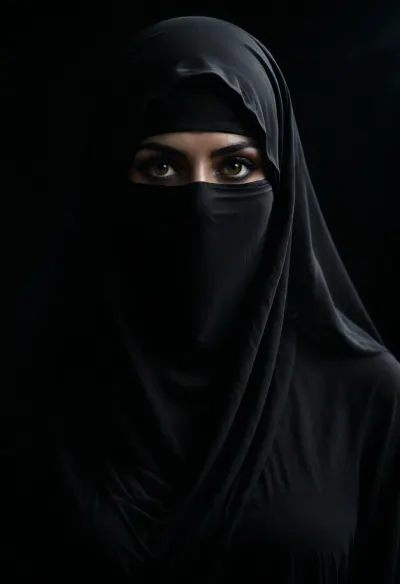 full body view of a face-covered beautiful dark skinned black eyed Persian woman wears a black burqa, <lora:Super_Eye_Detailer_By_Stable_Yogi_SDPD0:.5>, <lora:DetailedEyes_V3:.9>, <lora:dark:.4>