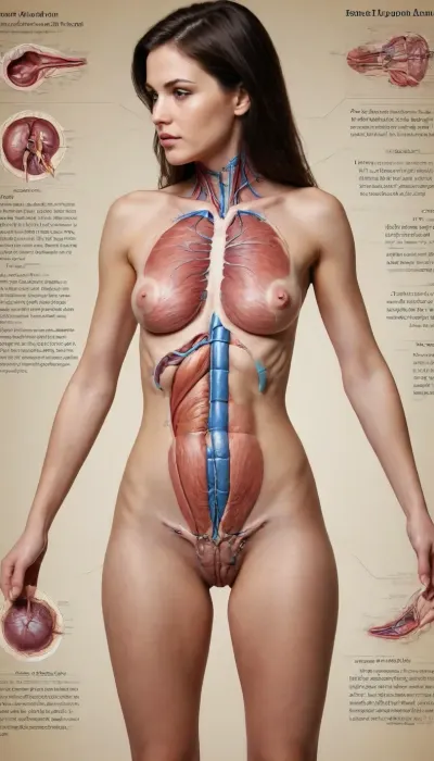 Detailed scientific textbook diagram showing the internal anatomy of an adult coquettish women. Labels refer to "function", "purpose", "storage system". Includes serious scientific footnotes and cross-sectional views of unexpectedly complex biological systems. #©KITTYART

























#©KITTYART