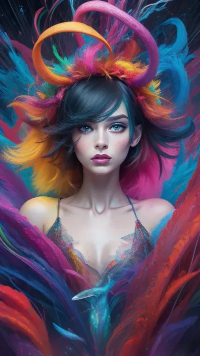 a portrait, masterpiece, ultra-detailed, abstract style cute, smoke, in the sky, colorful and vibrant, mystical colors, contemporary, impressionism, iridescent perspective view, worm's-eye view, sweeping circling composition, large beautiful crystal eyes, big irises, a slender pretty adult woman with a very pretty coquettish face, non-representational, colors and shapes, expression of feelings, imaginative, panorama, #©KITTYART





































#©KITTYART
