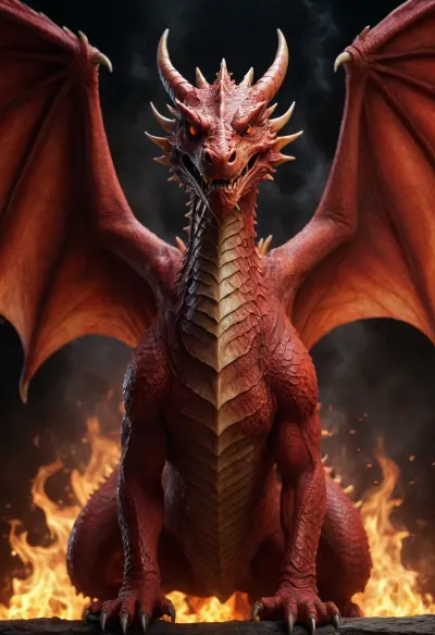 Red dragon with flames, ultra high quality very well depicted