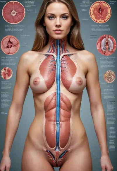 modern Detailed scientific textbook diagram showing the internal anatomy of an adult coquettish women. Labels refer to "function", "purpose", "storage system". Includes serious scientific footnotes and cross-sectional views of unexpectedly complex biological systems. #©KITTYART

























#©KITTYART
