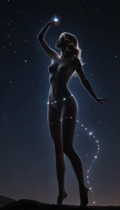 La dea stellare dell'amore tiene la luna nel cielo notturno