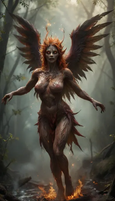 20000458.0, Super original fictional unreal fairy creatures. Cute or terrible, in other ways. Fantasy.
Fictional, unreal, fairy-tale creatures. Creatures cute or horrible, different. Fantasy. Artists' fantasies., harpy, sagging, latex, matte, shiny, inflatable, huge, breasts, massive, fire, elemental, <lora:RPGHarpyXL:1>, <lora:sagging-000015:2>, <lora:shinylatex-merged:1.5>, <lora:SDXL_MassiveCowsLoRA_v1:2>, <lora:RPGFireElementalXL:.5>