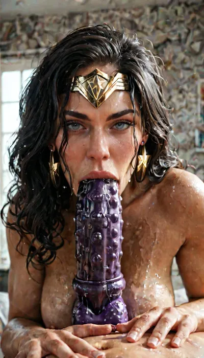 Wonder Woman fucking a Trigon shaped suction dildo