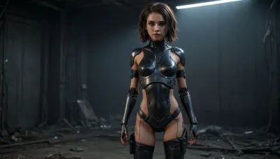 Full body view, full-length, 20000444.0, ((very pretty petite girl)), Surviving in Style girl in a Post-Apocalyptic, Future Explore a vivid collection of AI-generated images featuring women in a post-apocalyptic world, showcasing their unique survival outfits that blend beauty and resilience. These striking visuals depict a range of characters, each adorned in futuristic armor, robotic elements, and innovative designs, reflecting the challenges of life in a transformed reality. Discover how these women navigate their environment with style and strength in a visually captivating journey through survival in a dystopian future., (flat-chested), ((background Dark Sci-fi)), <lora:Thigh_gap_SDXL:.8>, <lora:ahxl_v1:.8>, <lora:Dark_Sci-fi_v2-000001:.8>, zavy-cbrpnk, faceplate, <lora:zavy-cbrpnk-sdxl:.8>