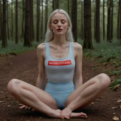 A 6ft tall very skinny 30s woman with long straight white hair, She has long thin legs, She has small breasts cup A, she has a flat belly and thigh gap, She is is lying flat on the forest floor with her legs wide apart, her knees pulled up and her hands holding her thighs, She is wearing a skintight white running shirt with red polkadots, (She is wearing lightblue cycling bibs), She is half irish half lithuanian with a pretty freckled face, Her eyes are closed, her mouth is wide open, cum flowing from her mouth and lips and pussy and belly and thighs.
Natural light, POV from someone standing 6 feet away looking down, woman, cum, on, face, <lora:JustCum:.8>