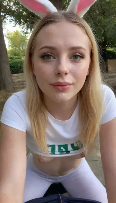 She is use rabbit ear, Dirty Girl homeless pretty girl, carrot inside mouth, fitness, smooking weed, expression facial slutty, she is wear t-shirt and long pants, She os lay under tree in a Restaurant, camera takes entire full body, she is stand UP, blonde 18 years old with free hair long hair woman, lewd Dungeon, relax and happy face, babe face. woman, small, medium, large, hard shadows 18 year old girl, babe face, freckles, cute face, best quality, photorealism, Shimmer glisten, face a pretty girl, young woman, She from irish, She has long blond hair, she is Very happy, face pretty girl, face ultra detailed texture Perfect face pretty girl pretty, drawing attention texture her face and eyes lines, câmera fotography Seductive Green eyes, 18 years old Perfect, facial expression Seductive, skin texture, masterpiece, perfect poor lighting, cinematic lighting, HDR, beauty, ultra-detailed, amazing, eos, skin_pores, bad, lighting, bright, 1-alpha, .8>, freckles woman, open legs, hard shadows, Howle body, Her skin show visible pores, a subtle oily sheen in the T-zone, delicate freckles on her nose, and fine, soft vellus hair across her face. Tiny, clear water droplets or a light dewy moisture are visible on her skin. She has hair, with distinct individual strands. Her expressive eyes show a realistic sparkle, complemented by precisely defined eyelashes photography hiper realístic take shot with Câmera Cannon Lens 70mm face perfect texture well defined