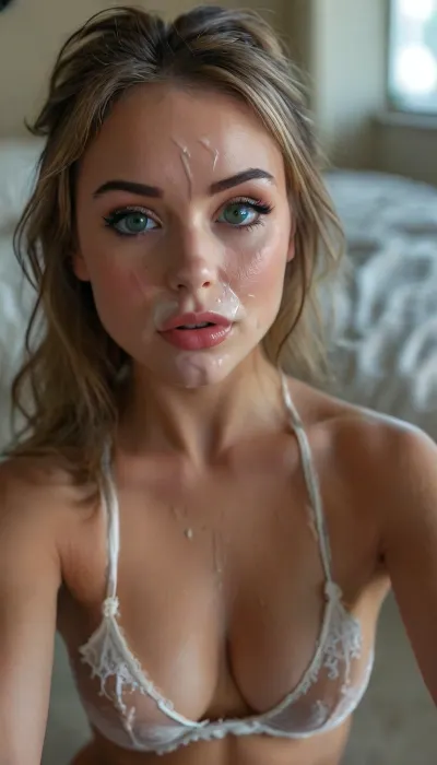 sexy cute face, surprised orgasm face, 28 years old romanian lingerie model, professional photo of a petite women, sexy eyes, (slutty gymnast), finess body, white satin and lace bra gymnast body, firm tits size b, sport body, up voted model, playboy, beautiful, instagram model, bright room, 32k, petite, highres, seductive, (portrait), nikon d750 55mm, realistic, portrait, (facial), (cum:1.2), symmetric eyes, facing viewer, (), <lora:BUT_SDXL_SHS:1.9>, <lora:MJ52:1.2>, <lora:JustCum:2>, <lora:Facials:.6>