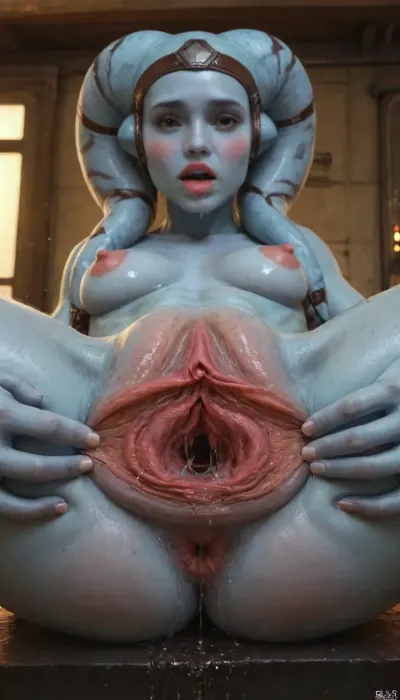 ((Jedi Aayla Secura posing naked, a female Twi'lek from star wars, legs spread, bottomheavy, gigantic, thick, thighs, massive, large, breasts, big, boobs, huge, tits, Twi'lek, Female)), (love juice:1.8), gaping vagina, gaping pussy, spread pussy, extrême pussy juice dripping, focus pussy, fingering, wet panties, (wet pussy, 3inch wide pussy), sweat, ((pulled down, ass grab, seen from behind, standing)), (five fingers hands, Photorealistic, high resolution, professional photography, swollen vulva, clitoris, (saliva, wet, saliva strings), shaved pussy, ((erect Breasts, tiny round breasts, erect clitoris, puffy nipples)), perky round tits, ((maximum quality, ultrarealistic, maximum realism pussy, hard erect natural breasts, small hard erect nipples)), 18 year old girl, (skinny), round tits, ((perfect fingers, perfect skin, gaping pussy, gaping vagina, big areolas, large nipples, muscular, pussy visibles, small breasts, HDR pussy, hyper spread pussy, detailed inside pussy)), ((Extreme detailed Big huge giant clitoris, extreme detailed skin with pore, giant vulva)), ultra HDR, 4k, 8k, quality, (perfect adult body proportions)), <lora:detailed_notrigger:2>, <lora:twi'lek:2>