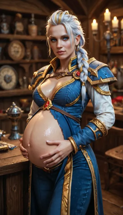 Jaina Proudmoore from warcraft with outfit, dressed, pregnant