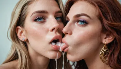 Debbi tried to suck all of the cum out of Gina but failed, woman sucks cum out of another woman's vagina, crouth full of sticky cum being licked up by woman