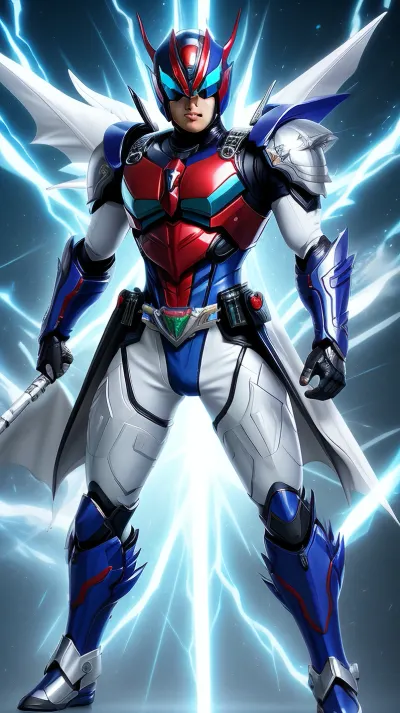 kamen rider ryuki + blue eyes white dragon. fusion. Strong body. Hd.4k.