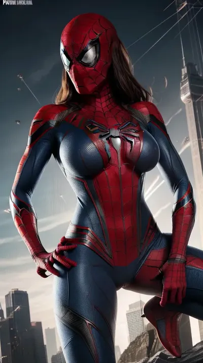Spider-man cosplay, orgasm, full show naked athletic body, erect huge tits, big lips, erect big nipples, show erect huge hole vagina, clean pussy, 4k definition, creative