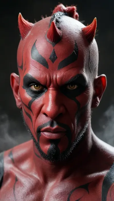 dark, ginger, demon, (portrait of Darth_Maul:2), from star wars, Close up, angry, fire, best quality, masterpiece, muscular body, 18yo, bald, red skin, ((wide eyed:1.7)), ((64k, HDR, UHD, bright yellow eyes, red eyeballs, glossy eyes:1.5)), ((shout:1.7)), fit, [abs], standing, looking at viewer, approaching perfection, dynamic pose, view 3/4, (highly detailed, artstation, concept art), sharp focus.

RAW photo, light rays, highly detailed, melting skin, sacred geometry, surreal futurism, mysticism, a lot of hair, a whirlpool of the finest transparent beautiful smoke, hyper-detailed face, professional photo, realistic, high resolution.

On black Background, (heavy mist:2), dark gritty aesthetics, futuristic elements, sense of oppressive atmosphere, rich, Deep shadows, somber, obscure, Wide angle, enhanced details, Cool bright fluoriscent light inside the shooting range, dim warm colorful light outside the shooting range. Strong side neon red and blue light. Ambient UV light.

Photo of the most beautiful artwork in the world, professional majestic photography, artstation, concept art, amazing quality, ultra detailed, Super realism, cinematic, clear image.

64K, HDR, UHD, film_grain, score_9, score_8_up, score_7_up, score_6_up, score_5_up, score_4_up, Ultra-high resolution, Super high resolution, Professional quality, Hyper-detailed, Photorealistic, Photography realistic, Hyperrealistic, Golden ratio.

Leica M10, dslr, Wide-Angle Lens 35mm, Portrait, ((close up)), ((sharp focus on face:1)), (masterpiece:1.9), (hyperdetailed, highest detailed:1), high resolution textures, Darth, Maul, <lora:Darth_Maul:2>