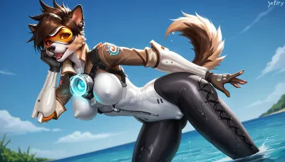 (tracer from overwatch), solo, female-dog, dog-breasts, dog-teets, tiny-waist, furry-yiff-face, Sexy furry, furry-art, fur, (((Sexy dog))), dog tail, (((dog face))), (((furry face))), anthro-furry-yiff, yiff-anthro-furry-dog, female-dog-in-sexual-pose, absurdly-large-breasts, gynomorph, enormously-huge-hyper-sized-breasts, fur-covered-body, (tight outfit), hip gap, (narrow waist), (pussy cameltoe), (wet tight bodysuit), erect nipples