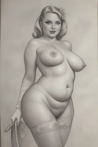 (((drawing sketch))), old art studio sketch drawing, detailed face, very old plump streetswhore, looking as viewer, bbw, grey-haired blonde, tails, plump bottomless woman 90 yo age, wide hips, saggy torpedo breasts, lace black stockings, hight heels, outdoor, walking, vintage gloves, (((naked_pussy))), fat pussylips, standing, sagging, breasts, huge, backbreakingbreasts, white, background, full, body, (medium), elvgren, Ballantyne, chavez, driben, fried, frush, Moran, mozert, berardinis, pencil, drawing, monochrome, sketch, traditional, media, graphite, dandecarlo, vintagenudeslora, <lora:CameltoeV4:.4>