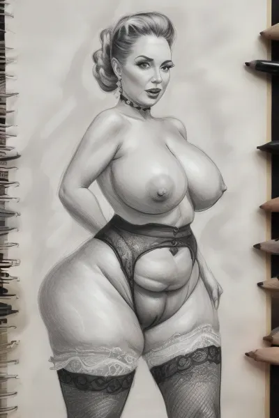 (((drawing sketch))), old art studio sketch drawing, detailed face, very old plump streetswhore, looking as viewer, bbw, grey-haired blonde, tails, plump bottomless woman 90 yo age, big butt, wide hips, saggy torpedo breasts, lace black stockings, stiletto hight heels, outdoor, walking, vintage gloves, (((naked_pussy))), fat pussylips, standing, sagging, breasts, huge, backbreakingbreasts, white, background, full, body, (medium), elvgren, Ballantyne, chavez, driben, fried, frush, Moran, mozert, berardinis, pencil, drawing, monochrome, sketch, traditional, media, graphite, dandecarlo, vintagenudeslora, woman, monsterpussy, <lora:CameltoeV4:.4>, <lora:Monsterpussy:.6>