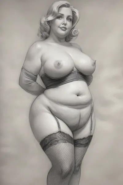 (((drawing sketch))), old art studio sketch drawing, detailed face, very old plump streetswhore, looking as viewer, bbw, grey-haired blonde, tails, plump bottomless woman 90 yo age, big butt, wide hips, saggy torpedo breasts, lace black stockings, stiletto hight heels, outdoor, walking, vintage gloves, (((naked_pussy))), fat pussylips, standing, sagging, breasts, huge, backbreakingbreasts, white, background, full, body, (medium), elvgren, Ballantyne, chavez, driben, fried, frush, Moran, mozert, berardinis, pencil, drawing, monochrome, sketch, traditional, media, graphite, dandecarlo, vintagenudeslora, <lora:CameltoeV4:.6>