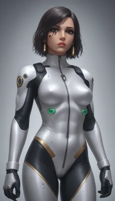 Pharah from Overwatch, solo, Overwatch suit dressed, 3/4 body view