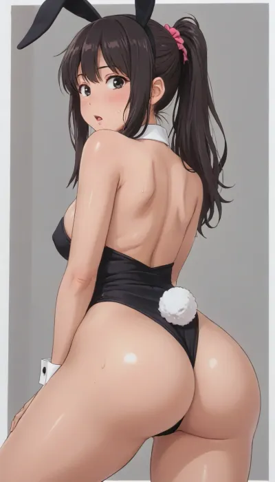 ((Thick outline:1.4), ((Cartoon Style:1.5)), ((Hentai)), lineart, line, art), 1girl, (long black wavy black hair), ponytail, (big tits:1.8), (sexy bunny black outfit), (back view, opening legs, looking back, giat ass), (((oily skin))), ((woman 40 years)), sweat bands, fake eye lashes, dark eye make up, mouth open, kousaka, kirino, gokou, ruri, izumi, sagiri, himemori, luna, sakura, miko, tsunomaki, watame, <lora:cartoon_stickers_xl_v1:.7>, <lora:NEOTOKIOXL_0.2_RC:.5>, <lora:outline_xl_kohaku_delta_spv5x:1>, <lora:Kanzaki Hiro_XL:1.8>, <lora:tirotata body-NAI:1.8>