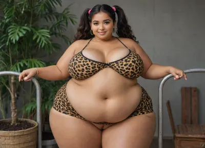 1 fat girl, smiling latina, bleacher background with plants, pigtails, ((fatty1.5)), ((lardass2.5)), she’s full with lard, blubberbelly, ((plump fat face3.5)), ((incredible fat face2.0)), ((torta1.5)), ((very voluptuous thick fat Latina1.5)), short Mexican nude girl, (((cute sexy tits))), ((weight gain)), ((black hair3.0)), ((completely black long beautiful hair1.5)), ((incredibly fat plump body1.5)), ((morbidly obese Mexican girl2.0)), ((she’s a big fat slob1.5)), ((extremely morbidly obese1.5)), ((fattest girl ever1.5)), ((very obese fat bloated girl1.5)), ((enormous fat ass1.5)), ((gigantic thick chubby fatty thighs1.5)), ((ver fat chubby wide wide hips1.5)), ((Mexican latina tanned skin1.5)), ((very chubby fat girl1.5)), ((very chubby fat face2.5)), ((very big prominent chubby double chin2.5)), (((very big fat chubby cheeks2.5))), (((very chubby fat neck with fat creases2.5))), ((very chubby fat arms2.5)), (((fat creases2.5))), (((fat rolls2.5))), forehead, big boobs, ((very wide big fat ass1.5)), big lips, ((ultra quality, high quality, realistic skin, realistic, big wide fat hips, bimbo, very big wide chubby thighs1.5)), slutty, whore, ((chubby fat pussy)), ((fupa)), ((she’s wearing a tight Leopard print night dress1.5)), 8K, 8K quality, gyaru, petite boobs, pink lips, puffy lips, thick thighs, fatty, <lora:attractive_notrigger:.7>