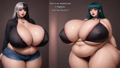 (((The most pefect Before and after sequence side by side in mulilple veiws:1.2), (of a woman that is showing off the extremely hyper fattening drastic changing enlarging effects of a extra mega thick extra fattening weight gain on a all ready absurdly perfectly extra mega thick very fatter very curvy extra mega thick wide plump chubby busty asian american goth woman:1.5))), (she has the most absurdly unreal perfect mega hyper gargantuan sized fat plush growing boobs:1.3), (absurdly hugely hyper Immense fat breasts expansion:1.4), (the most absurdly hyper gargantuan expanding swelling enlarging so much more larger fat boobs:1.5), (she is growing so much many times more hyper extra mega thicker extra plumper extra fatter:1.2), (her so much more hyper enlarging fatten up perfect hyper busty hourglass body figure:1.3), (best face:1.3), ripping her clothes from her most fattening body growth, beautiful, (well-defined most sexy engorging ample ultra mega busty thick fat voluptuous curvy woman:1.1), her progression fatter is increasing her extra voluptuous sexy extra fat body, ((the volume of her massive fat breasts and massive fat ass increasing greatly in many sizes with her extra plush extremely extra fattening growth so much more extremely extra massively extra mega thicker extra bustier and extra fatter:1.5)), <lora:Venus_Body_Alpha:1.4>, <lora:InflationXL:1.5>, <lora:bottomheavy_v1_sdxl_tags:1.3>, <lora:milkers_v2:1.6>