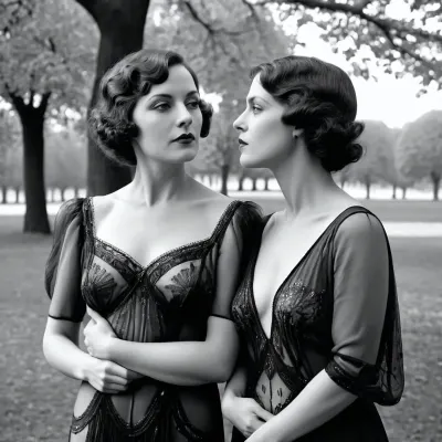 1920s vintage black and white photograph, frivolous milfs sheer in Parisian park, style of Alexandre dupouy, AgedSepiaCE, <lora:PhotoAgedSepia01-00_CE_SDXL_128OT:1.2>