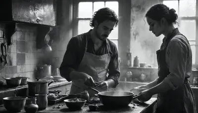 18 century, the young 26-year-old submissive and vulnerable kitchen help is working in the kitchen with, (a dominant male matured cook), sweaty, worn out, intrusive touching, FRESHIDEAS, Real, Photography, 2#, Black, and, white, art, black, shading, charcoal, toned, brutal, dark, b/w, color, scheme, <lora:FRESHIDEAS Real Photography 2#:.6>, <lora:Black and white art.V1:.1>, <lora:MJ52:.4>, <lora:add-detail-xl:.9>