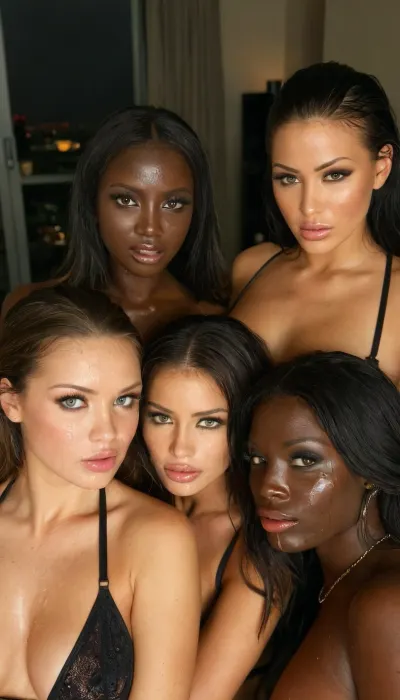 Lesbian sex orgy, candid amateur photo, lesbians supermodels with breathtaking natural beauty, 23yo beautiful supermodels, diverse body shapes and sizes, elegant expensive hairstyles, lesbian orgy at luxurious penthouse, they are next to each other, ((dark luxurious penthouse)), ultimate realism, poor lighting, at night, dark, night, realistic detailed skin texture, focus on realistic face, stunning eyes. sweaty, dirty, wearing erotic microlingerie, Angel faces. More than six girls, Perfect realistic faces., ((High details faces:1.5)), 4ng3l, supermodel, face, big, lips, ac_neg1, <lora:SDXL_BetterFaces-LoRA_v1:.8>, <lora:Beautify-Supermodel-SDXL:.8>