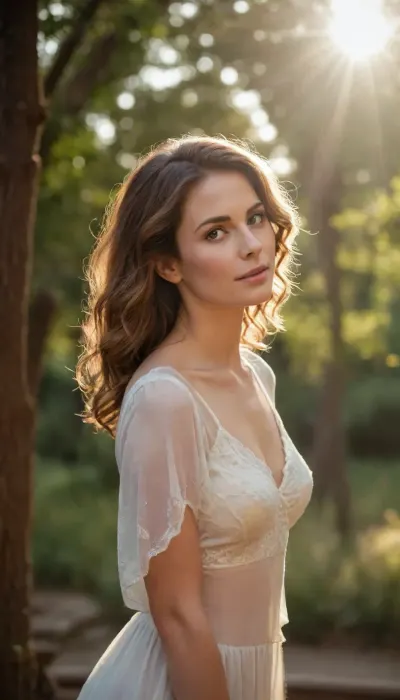 Professional awardwinning photograph of 35 year old woman, creative vision, perfect composition, perfect focus, perfect balanced exposure, ((full body in frame:1.3)), ((cute tall:1.3)), extremely beautiful, perfect beauty, perfection, gorgeous face, perfect body proportions, extremely detailed face and eyes, perfect skin, extremely detailed skin, extremely detailed hair, tranquil environment, warm sunlight, extremely detailed lighting, extremely high resolution, uhd, 8k, masterpiece
