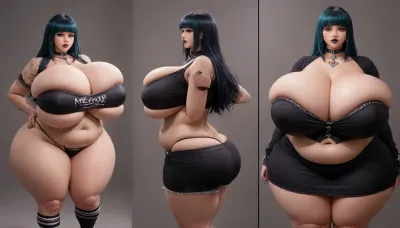 (((The most pefect Before and after sequence side by side in mulilple veiws:1.2), (of a woman that is showing off the extremely hyper fattening drastic changing enlarging effects of a extra mega thick extra fattening weight gain on a all ready absurdly perfectly extra mega thick very fatter very curvy extra mega thick wide plump chubby busty asian american goth woman:1.5))), (she has the most absurdly unreal perfect mega hyper gargantuan sized fat plush growing boobs:1.3), (absurdly hugely hyper Immense fat breasts expansion:1.4), (the most absurdly hyper gargantuan expanding swelling enlarging so much more larger fat boobs:1.4), (she is growing so much many times more hyper extra mega thicker extra plumper extra fatter:1.2), (her so much more hyper enlarging fatten up perfect hyper busty hourglass body figure:1.3), (best face:1.3), ripping her clothes from her most fattening body growth, beautiful, (well-defined most sexy engorging ample ultra mega busty thick fat voluptuous curvy woman:1.1), her progression fatter is increasing her extra voluptuous sexy extra fat body, (the volume of her massive fat breasts and massive fat ass increasing greatly in many sizes with her extra plush extremely extra fattening growth so much more extremely extra massively extra mega thicker extra bustier and extra fatter:1.5), <lora:Venus_Body_Alpha:1.4>, <lora:InflationXL:1.5>, <lora:bottomheavy_v1_sdxl_tags:1.3>, <lora:milkers_v2:1.6>