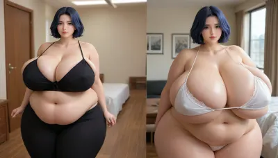 The most perfect Masterpiece of the most perfect fattening weight gain before-and-after photography, (once just an extremely incredible extra extra FATTER thick plump woman:1.3), mega extremely gargantuan hyper FAT breasts that are growing, extra mega plump body, extremely extra mega voluptuous, extremely mega extra extra FAT thick Asian American woman with thick wide hips, (she is showing off before and after side by side sequence mulilple veiws of her immensely hugely drastic weight gain FATTER much more way thicker fuller FATTER hourglass body figure:1.2), gargantuan fat ass, (hyper drastic change so much more hyper mega gargantuan FAT breasts expansion:1.2), (ultra mega gargantuan hyper huge mega FAT sized breasts:1), (before and after many years of fattening to gain mass amounts weight and fat:1), (she has sexy long straight black blue hair:1), <lora:Venus_Body_Alpha:1.2>, <lora:InflationXL:1.3>, <lora:Nicorima Style:1>, (before-and-after sequence in progression of weight gain of fat showing of her voluptuous fat breasts and fat ass expansion because of her weight gain:1.1), (hyper fat busty woman:1), (ultra high detailed hdr selfies of her hyper enlarging fattening weight gain and expansion more voluptuous:1), (best face:1), (very thick fat wide hips:1)