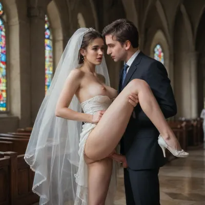 Bride and groom, couple, anal, 1boy, 1girl, in public, boobs, in love, in orthodox church, BDSM, squirt