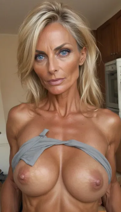 Anorexic Darktanned naked mature milf danish supermodel, very pointy-perky firm hard torpedo tits, pointy nipples, bright scandiblonde hair, blue eyes, prominent eyebrows, relaxed, but, uberfit, athletic, dark, skin, sunlight_str1, <lora:add_detail:.8>