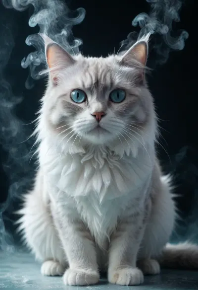 a cat, ice, smoke, <lora:Ice:1>