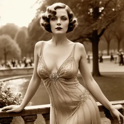 1920s vintage sepia photograph, frivolous milfs revealing sheer gown in Parisian park, style of Alexandre dupouy, AgedSepiaCE, <lora:PhotoAgedSepia01-00_CE_SDXL_128OT:1.2>