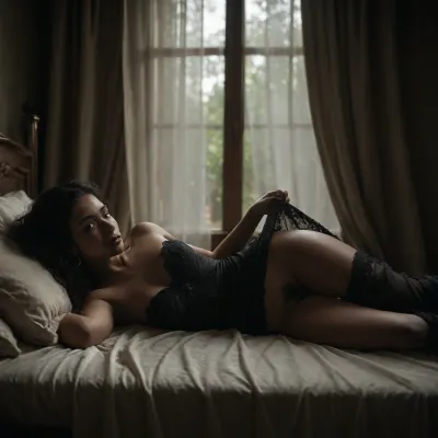 masterpiece, best quality, ultra HD, hyper-realistic, high res, ultra realistic 8k cg, The scene takes place on a king size victorian canopy bed, A beautiful petite African lady with black hair styled with a pony tail and fringe, (She is wearing a tight very short pink and black satin Cheongsam dress:1), She has dark smooth skin, no panties, hairy pussy, very seductive look, (She is relaxing on a canopy bed looking very seductive), It is nighttime and the patio is lit by a small candle on a nearby table, <lora:dark:.5>