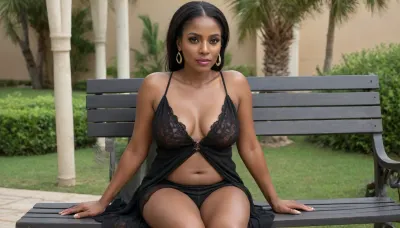 POV, (close-up:1.2), furrowed brow, looking into the camera, ((focus on face)), stunningly beautiful, delicate 58-year-old dark-skinned Arab mother, (((black Arab mother))), from a village, sitting on a bench, legs spread, thighs spread, pubic hair, beautiful plump legs, curvy body, perfect massive natural breasts, aroused nipples, extremely short kaftan, ((kaftan)), long perfect legs, makeup, high heels, pinned-up blonde hair, very detailed, 8k, (photorealistic:1.4), full body view, one breast visible, one breast exposed, erotic pose