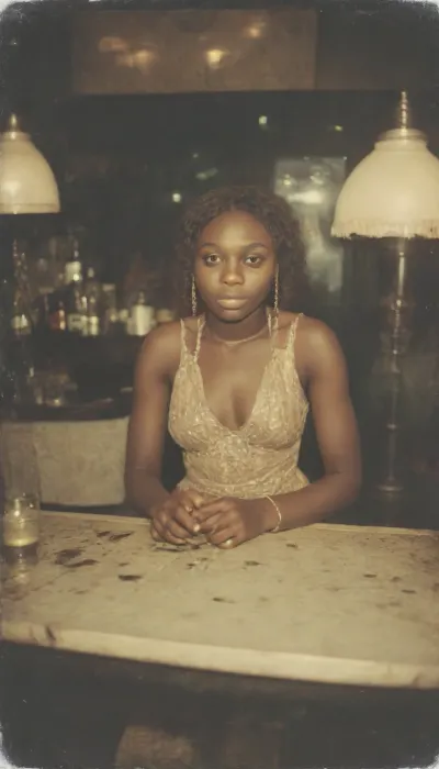 a very poor Colombian kitchen, tiles are broken, electricity bowing downward, wooden table. Woman is lying naked, flat on her back, on this wooden table, wide spread, naked., (attractive woman:1.3), (31 years old:1.6), mixed sANTANDER REGION Colombian woman, (indigenous native american:1.2), (pussy is crampled, but still a straifgt vertical split, no pubic hair, visible:1.5), ((19th century vintage explorer photography:1.5), black and white picture, sepia, high film grain, developed film, tintype, dry plate, Daguerreotype, grainy, real, (facing camera:1.2)), western pioneer camp setting, 1girl, light-dark-skinned female, international, immigrant, sleek black hair, huge forehead bangs hairdo, exotic latina, naked, nude, no clothing, hispanic, thick, full body view, diverse complexion, head to toe in image, extremely curvy, full body, old polaroid, detailed eyes, freckles, ultra detailed, skin texture, highly detailed, extreme quality, old photography, 50mm, (1900's photo flash), (slightly overexposed:2), angled facial features, oval head, ((awkward angle:1.9)), ((composition is lacking)), (nighttime), (no ambient light), (single harsh flash from the camera), (overexposed flash highlights subject), (sharp shadows behind and around her), (noise in all darker areas), (wet surfaces reflecting small highlights), (flat lighting due to direct flash), (film photograph:1.3), (cyan-tinted shadows from analog camera sensor), (fluorescent-like artificial lighting tint), (background remains visible due to flash, but lacks blur or depth), (low quality photo), (old camera), (flash photo), not wearing glasses, (gritty), (realistic environment), (analogic style), (film grain), (low contrast), (unfiltered), (jpeg artifacts), (unedited), (no ambient lighting), (lights off), (Polaroid flash camera), (cool indoor lighting), (direct flash photography), (overexposed flash), (strong shadows), (sharp shadows), (low contrast:2), (noise in dark areas), (shiny reflection on surfaces), (sharp background), (background in focus), (no background blur), (clear background details), (sepia shadows), (artificial lighting with sepia hue), (tribal-Queen), (printed picture), (bad quality), (old digital camera), (raw), (light leak), (low res), (low quality), (1800s style), (1920s), igbaddie wide, polaroid, film, photography, longnightout, <lora:add-detail-xl:1>, <lora:Polaroidv2:2>, <lora:MJ52:1.5>, <lora:ThePitXL:1.5>, <lora:late night out_epoch_12:1.7>