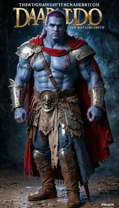 ((Drizzt Do'Urden:1.64), drow warrior, (dark night blue skin:1.82), tall, angry, muscular, strong, (wearing Drizzt Do'Urdens armor, magical scimitars, Twinkle and Icingdeath, a bow Taulmaril on his back, daggers, signature Piwafwi cloak with bear fur pelt, dungeons and dragons inspired chainmail), purplish blue skin, black and purple hair, Dark, drow Warrior, Drow, tattooed, scarred, purple eyes, uberfit, blue skin, bloody, blood spatter, Elf, Warrior), magazine cover, Realism_Quality_2xx_By_Stable_Yogi, score_9, score_8_up, score_7_up, (((very handsome elf face:1.3))), (((extremely ultra detailed face:1.3))), perfect fingers and hands, (full body view:1.4), (extreme size difference:1.6), (ultra realistic), (maximum quality), (high resolution), (extreme detail), (ultra realism), UHD, super high quality, highly detailed, high resolution, perfect lighting, natural lighting, Uber realistic, ultra detailed, masterpiece, 35mm photograph, film, professional, 4k, hdr, photographic, ultra realistic, ultra high details, back light, (dynamic pose), (dynamic angle), (random angle), (random pose), (dynamic view), (random view), best quality, volumetric lighting, golden hour lighting, dramatic shadows, rich details, nature-inspired color palette, <lora:Dark_Elf_Warrior:2>, <lora:Drow:2>, <lora:339100_training_data:2>, <lora:uberfit_lora_sdxl:2>, <lora:LCMTurboMix_Euler_A_fix:2>