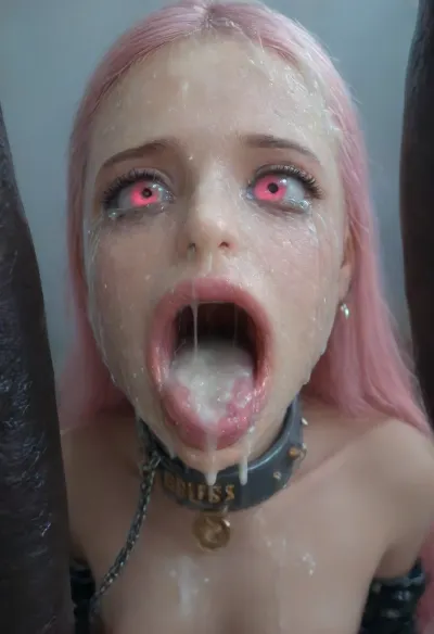 18 year old PETITE EBONY BIMBO CUTIE IS MIND CONTROLLED IN A DARK ALLEY, BROWN SKIN BIMBO IS HYPNOTIZED TO BE A CUM SLAVE SUCKING VIEWER'S hyper gigantic MASSIVE BLACK cock, SHE'S HYPNOTIZED BY VIEWER TO BE EXTREMELY hopeless AND TERRIFIED OF HIS gigantic thick BLACK cock, UHD 8K, extreme realism, maximum detail, PERFECT WET BROWN SKIN, RANDOM VIEW ANGLE, RANDOM POSE, (YOUNG EBONY HOTTIE BIMBO IS OBSESSED WITH SUCKING VIEWER'S ENORMOUS BLACKHORS COCK:1.4), (she is DISGUSTED WHILE HIS MASSIVE BLACK cock IS DEEP IN HER MOUTH:1.1), HYPNOSIS, BDSM, hopeless EXPRESSION, (INTENSE SAD CRYING:2), BUKKAKE, (MESSY long MULTICOLOR hair, RANDOM HAIR STYLE), SHE'S DISGUSTED BY HUGE BLACK cock IN HER MOUTH, SUPER EXCITED eyes GLOWING WITH INTENSE DESPAIR, EYES WIDE OPEN IN hopeless, (BRIGHT GLOWING MINDLESS PINK eyes:2), she is HYPNOTIZED TO WORSHIP VIEWER'S MASSIVE BLACK COCK, EXTREME BUKKAKE BY HUGE BLACK dick, EXCITED BEGGING extreme orgasm face, (EXTREMELY PANICKED FACE:1.5), lots of thick runny cum on her EBONY BIMBO face and lips and chin and forehead, (tinkerbell99, aged 20), SUPER FIT BLACK BIMBO BODY, (SHE'S WEARING A SLAVE COLLAR RESTRAINED BY CHAINS:1.2), (wide mouth spreader ring gag, gaping mouth:1.4), EXTREME HYPER BUKKAKE, (cum out nose:1.2), perfect composition of lights and shadows, (After massive bukkake cum:1.5), dynamic, the brightest image, clear focus, depth of field, 32k, 30 mm lens, 1/250 s, f/2.8, ISO 300, excessive thick runny cum on face, (extremely pretty young face:2.1), (extremely beautiful young little mouth:1.8), lots of cum on breasts, mouth spreader, lots of cum on hair, cum in mouth, shot, high, angle, skinny, PETITE, body, igbaddie, tongue, out, ahegao, drool, melanin, (arms restrained in contraption:1.8), <lora:JustCum:.6>, <lora:cum_in_eye_deepmind:2>, <lora:igbaddie-XL:1.2>, <lora:ahegao_mr_chrisma:1.9>, <lora:melanin-XL:1.2>