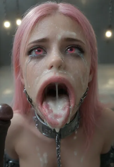 18 year old PETITE EBONY BIMBO CUTIE IS MIND CONTROLLED IN A DARK ALLEY, BROWN SKIN BIMBO IS HYPNOTIZED TO BE A CUM SLAVE SUCKING VIEWER'S hyper gigantic MASSIVE BLACK cock, SHE'S HYPNOTIZED BY VIEWER TO BE EXTREMELY hopeless AND TERRIFIED OF HIS gigantic thick BLACK cock, UHD 8K, extreme realism, maximum detail, PERFECT WET BROWN SKIN, RANDOM VIEW ANGLE, RANDOM POSE, (YOUNG EBONY HOTTIE BIMBO IS OBSESSED WITH SUCKING VIEWER'S ENORMOUS BLACKHORS COCK:1.4), (she is DISGUSTED WHILE HIS MASSIVE BLACK cock IS DEEP IN HER MOUTH:1.1), HYPNOSIS, BDSM, hopeless EXPRESSION, (INTENSE SAD CRYING:2), BUKKAKE, (MESSY long MULTICOLOR hair, RANDOM HAIR STYLE), SHE'S DISGUSTED BY HUGE BLACK cock IN HER MOUTH, SUPER EXCITED eyes GLOWING WITH INTENSE DESPAIR, EYES WIDE OPEN IN hopeless, (BRIGHT GLOWING MINDLESS PINK eyes:2), she is HYPNOTIZED TO WORSHIP VIEWER'S MASSIVE BLACK COCK, EXTREME BUKKAKE BY HUGE BLACK dick, EXCITED BEGGING extreme orgasm face, (EXTREMELY PANICKED FACE:1.5), lots of thick runny cum on her EBONY BIMBO face and lips and chin and forehead, (tinkerbell99, aged 20), SUPER FIT BLACK BIMBO BODY, (SHE'S WEARING A SLAVE COLLAR RESTRAINED BY CHAINS:1.2), (wide mouth spreader ring gag, gaping mouth:1.4), EXTREME HYPER BUKKAKE, (cum out nose:1.2), perfect composition of lights and shadows, (After massive bukkake cum:1.5), dynamic, the brightest image, clear focus, depth of field, 32k, 30 mm lens, 1/250 s, f/2.8, ISO 300, excessive thick runny cum on face, (extremely pretty young face:1.9), (extremely beautiful young little mouth:1.8), lots of cum on breasts, mouth spreader, lots of cum on hair, cum in mouth, shot, high, angle, skinny, PETITE, body, igbaddie, tongue, out, ahegao, drool, melanin, (arms restrained in contraption:1.8), <lora:JustCum:2>, <lora:cum_in_eye_deepmind:2>, <lora:igbaddie-XL:2>, <lora:ahegao_mr_chrisma:2>, <lora:melanin-XL:2>