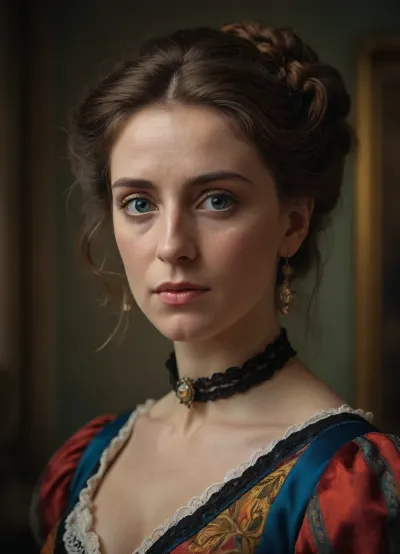 portrait of an English lady of 19th century, detailed face, detailed hair, Picasso style