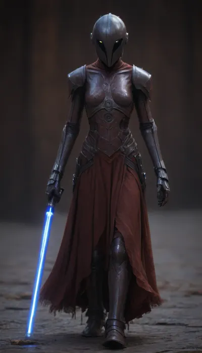 photorealistic, sci fi, star wars, (planet Hoth), mountain in Hoth, french woman, walking, extreme length braided white hair, (droid skin:2.1), armour, android, (General Jedi:1.8), (ciber templar), artiangel, yelow lightsaber, very, long, hair, hanging, dynamic, on, ground, bun, cover, General, Obi-Wan, Kenobi, cyber, templar, <lora:554328_training_data:1.1>, <lora:XL_Weapon_Dual_Swords_-_By_HailoKnight:.1>, <lora:verylonghairv2:.5>, <lora:565986_training_data:1.2>, <lora:CyberTemplarXL:1.5>