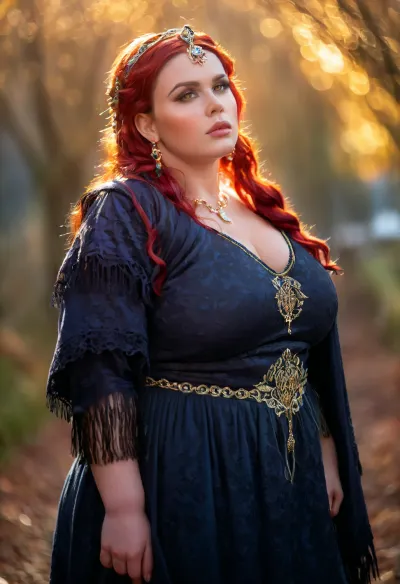 A fiercely proud Nordic obese girl stands, her presence exuding unwavering strength., (Fat bbw:1.3), Her natural red hair braids cascade down her, (massive huge bust:1.2), back, framing a face marked by determination and resilience., (Chubby circular face), This stunning portrait captures her piercing brightly green eyes, reflecting the icy landscapes of her homeland. Chubby waist, The intricate details of her embroidered Viking armor and fur-lined cloak speak of her warrior spirit. This high-quality painting seamlessly combines power and grace, drawing the viewer into the captivating story of a fierce Nordic warrior princess. body manipulations, (fat cleavage), (finely drawn facial features), divine proportion, non-douche smile, gaze into the camera, holographic shimmer, flirting with viewer, whimsical lighting, enchanted ambiance, soft textures, imaginative artwork, ethereal glow, silent Luminescence, whispering Silent, iridescent Encounter, vibrant background, full body, (((rule of thirds))), high quality, high detail, high resolution, (bokeh:2), backlight, (long exposure:2), flat, chest, big, huge, gigantic, small, hips, thighs, wide, thick, plump, belly, female, arms, extra, fully clothed, cxzg, <lora:Venus_Body_Alpha:.7>, <lora:沉汐之冠SDXL_V1.1:.8>