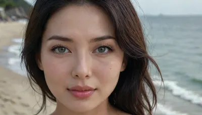 korean milf, 30 years old, white skin, black hair, korean face, firm round breasts, nude, seductive smile, korea eyes, green eyes, beach background, photographers lighting, 4ng3l, face, perfecteyes, professional, portrait, <lora:SDXL_BetterFaces-LoRA_v1:1>, <lora:lora-sdxl-perfect-eyes:1>, <lora:Realistic_People_V1:.9>, <lora:209517_training_data:.8>