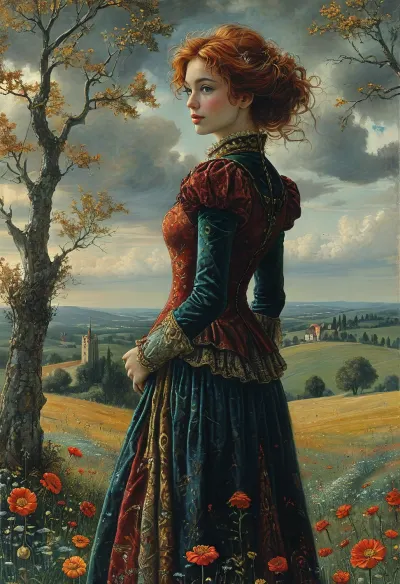 woman, 50 years old, (small body size:1.3), full body, Jean, Delville, style, of, Michael, Cheval, <lora:tbh140-sdxl:.6>, <lora:tbh129-sdxl:.8>
