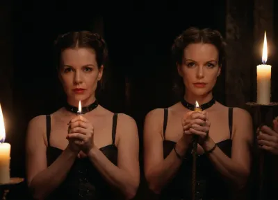 (((bdsm scene))), two queen slaves 50-years old, holding candels in both hands
