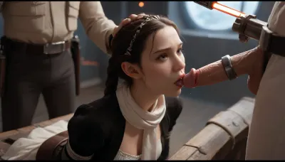 Cartoon, masterpiece, best quality, high resolution, hires, score_9, score_8_up, score_7_up, score_6_up, (Padmé Amidala:1.4), stocky body, medium breasts, perky pointed gumdrop nipples, tight white outfit with a Grey belt, large white scarf around neck, blaster gun holster, horny expression, breasts exposed, on knees, getting tied up by Star wars battle Droids, star wars battle Droids are capturing Padmè, blowjob, (tied up, captured, tied up in a star wars Droid factory), battle Droids from star wars surrounding padmè, gigantic thick vainy penis's, at night, faint red lighting, dark lighting, detailed background, close up, ratatatat74 art style, incase style, p4dme, woman, long, wavy, hair, blue, night, garb, white, uniform, chignon, coat, naboo, corset, braid, ponytail, tiara, 7-B2, <lora:287175_training_data:1.4>, <lora:ratatatat74-000050:1.4>, <lora:padme amidala - p4dme woman:1.4>, <lora:B2 Droid SDXL v1.0:1.4>
